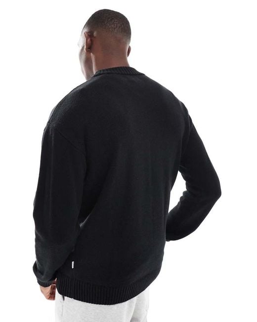 Jack & Jones Black Oversized Chunky Rib Crew Neck Jumper for men