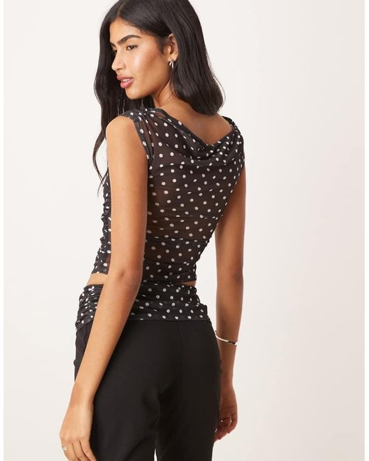 ASOS Black Co-ord Gathered Short Sleeve Off Shoulder Mesh Top