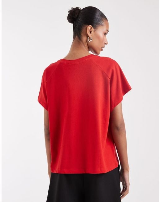 ASOS Red Boxy Raglan T-Shirt With Cat Graphic