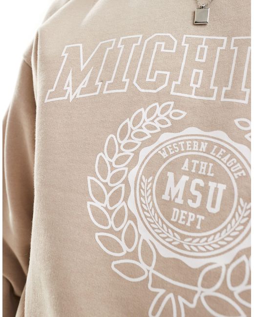 New Look Natural Oversized Michigan Sweatshirt for men