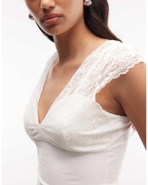 Reclaimed Vintage White Cream Lace And Jersey Mix Vest Top