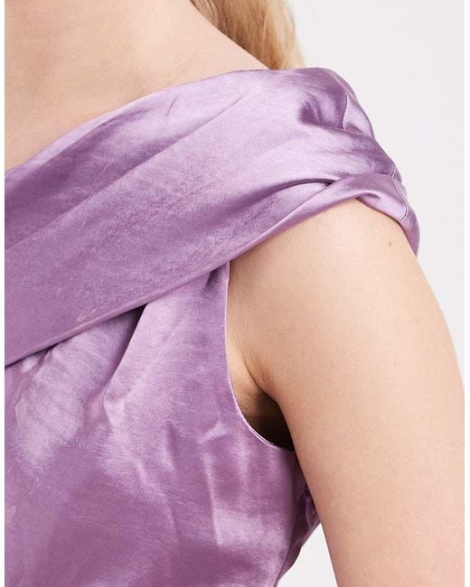 Six Stories Purple Bridesmaid One Shoulder Drape Detail Satin Maxi Dress