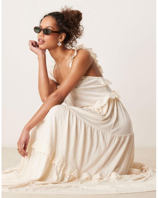 ASOS Natural Lace Insert Ruffle Tiered Swing Maxi Dress