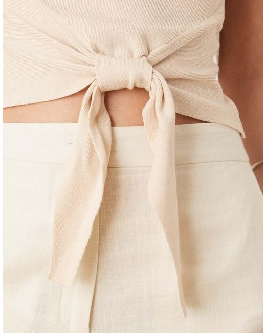 Jdy Natural Front Tie High Neck Knitted Tank Top