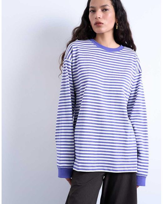 TOPSHOP Purple Stripe Long Sleeve Slouchy Skater Tee