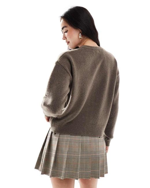 Cardigan Girocollo Con Bottoni di New Look in Brown
