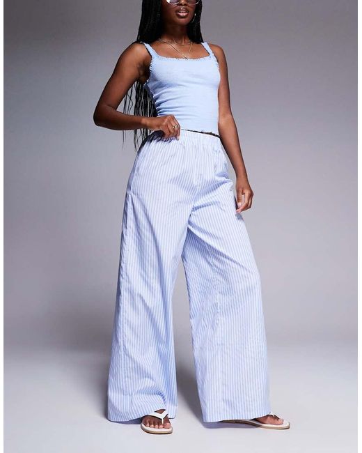 Missy Empire Blue Elasticated Waist Wide Leg Trousers