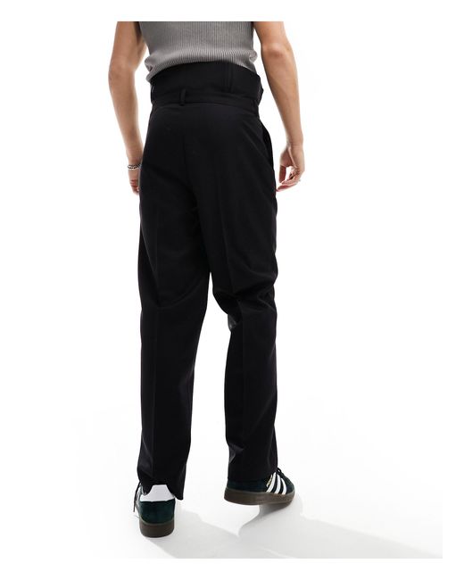 Pantaloni eleganti a fondo ampio neri a vita alta di ASOS in Black da Uomo