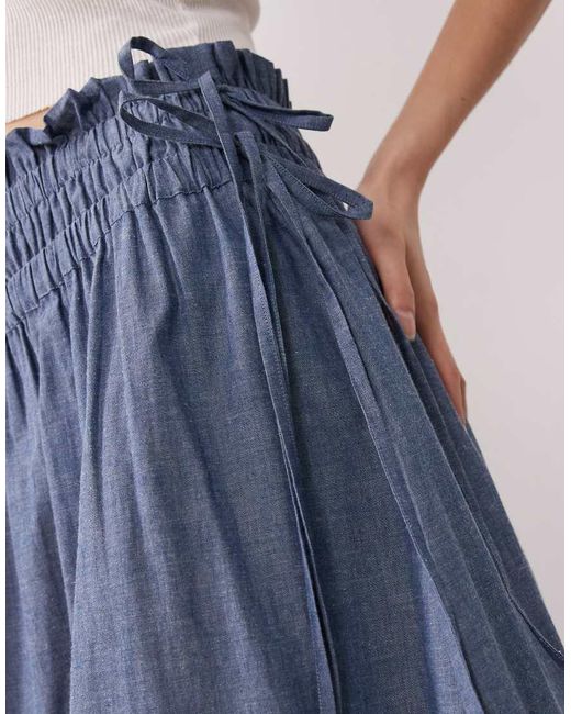 Wednesday's Girl Blue Chambray Tie Detail Midaxi Skirt