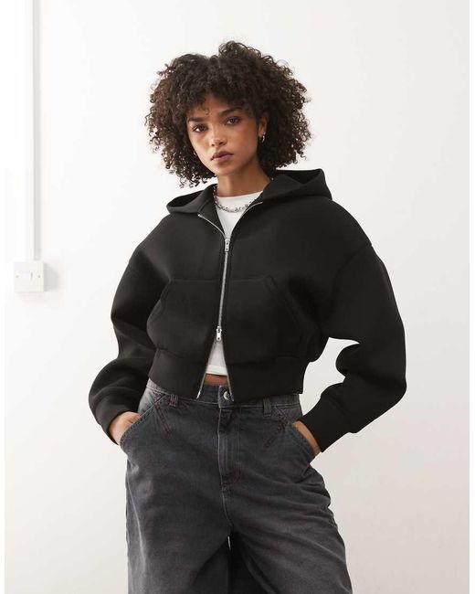 Weekday Black Danni Scuba-Style Fabric Zip Hoodie