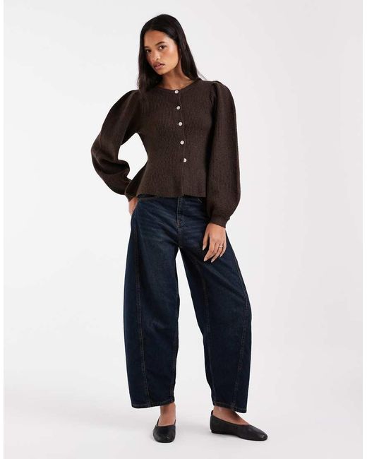Pieces Black Waist Detail Soft Rib Knitted Cardigan