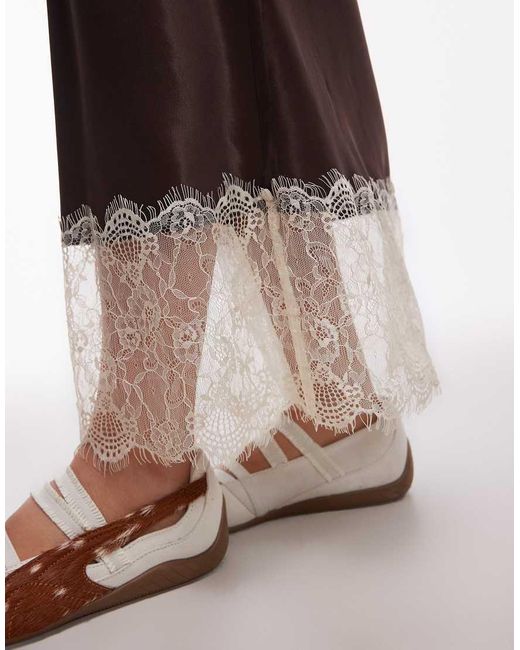 ASOS Brown Satin Lace Trim Bias Midi Skirt
