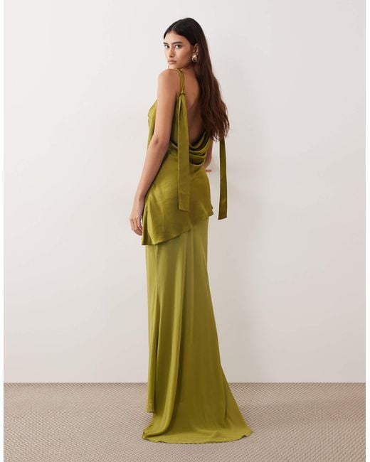 ARRANGE Tie Shoulder Satin Maxi Dress in Green | Lyst ARRANGE Tie Shoulder Satin Maxi Dress in Green | Lyst