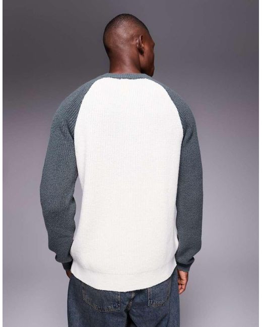 Jersey Blanco Holgado De Manga Larga Raglán Con Cuello Redondo De Punto De ASOS de hombre de color Gray