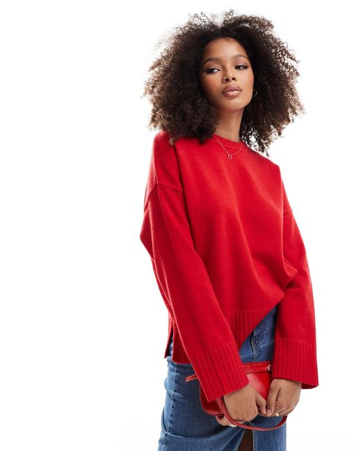 Bershka Grofgebreide Trui Met Ronde Hals in het Rood Lyst NL