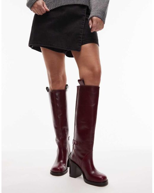 ASOS Red Casper Premium Leather Round Toe Knee Boots
