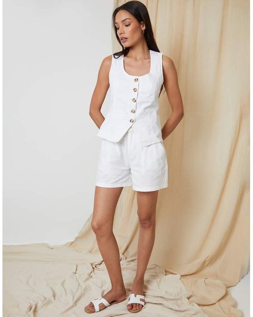 Threadbare White Linen Blend Scoop Neck Waistcoat