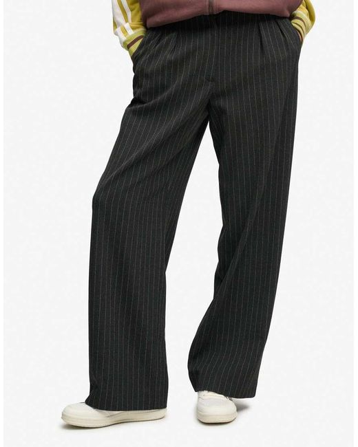 Superdry Gray Mid Rise Pinstripe Trousers