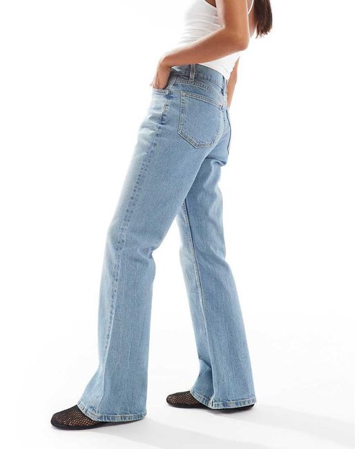 ASOS Blue Asos Design Petite Mid Rise Flare Jeans