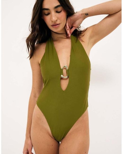 NA-KD Blue X Audrey Afonso Halterneck Detail Swimsuit