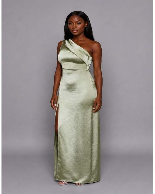 Vesper Brown One Shoulder Satin Maxi Dress