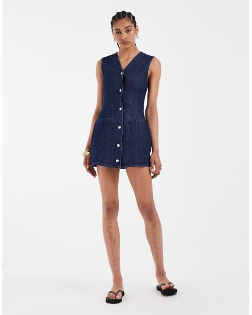 ASOS Blue Denim Button Down Waistcoat Dress