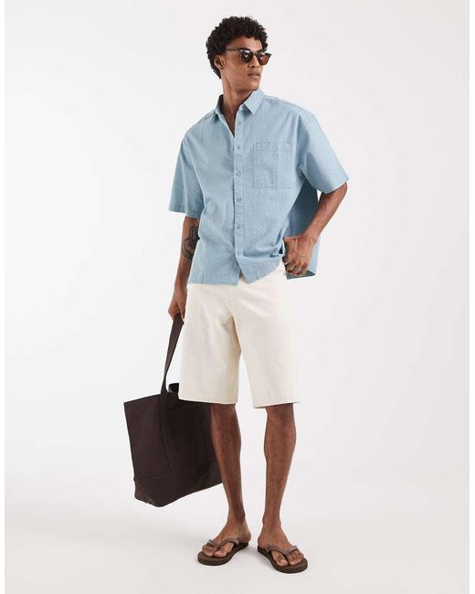 ASOS Blue Oversized Seersucker Shirt for men
