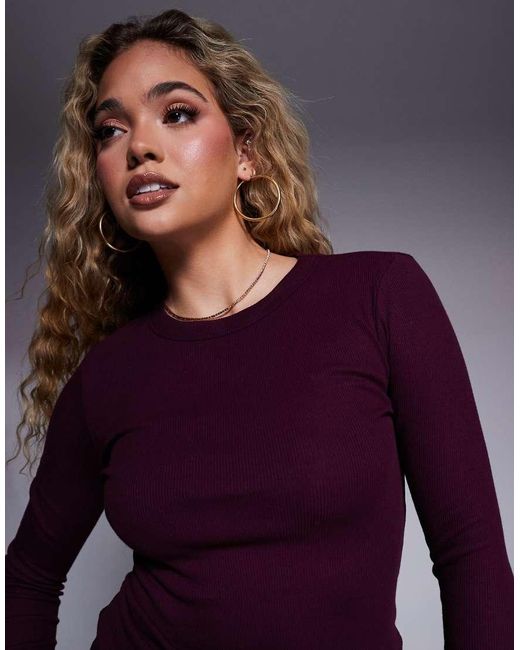 River Island Geribbelde Top Met Lange Mouwen in het Purple