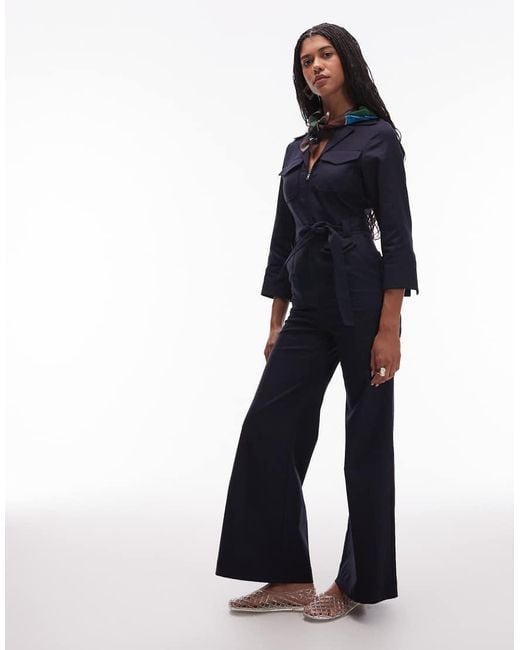 & Other Stories Blue Belted Jumpsuit With Patch Pockets