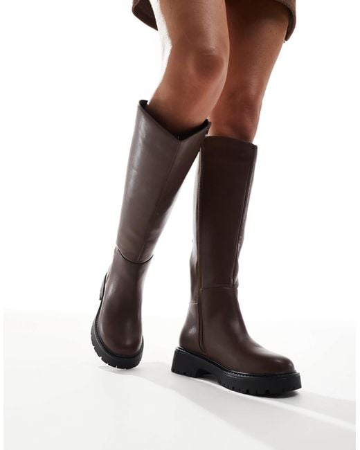 London Rebel Brown Olivia Chunky Knee Boots