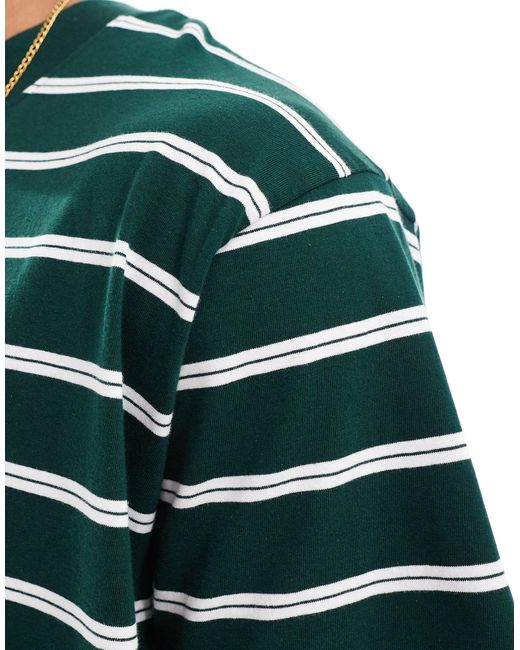 T-shirt oversize accollata a righe scuro e bianco di Brave Soul in Green da Uomo
