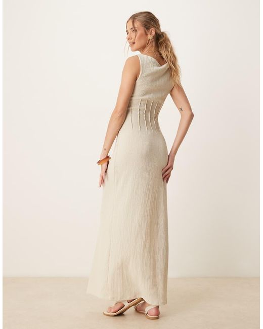 ASOS Natural Textured Sleeveless Slash Neck Corset Detail Midi Dress