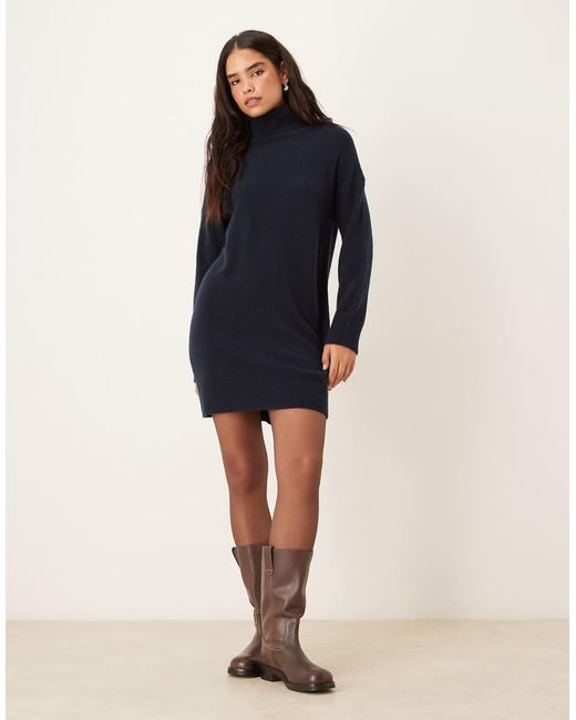 Mango Blue Knitted Roll Neck Dress