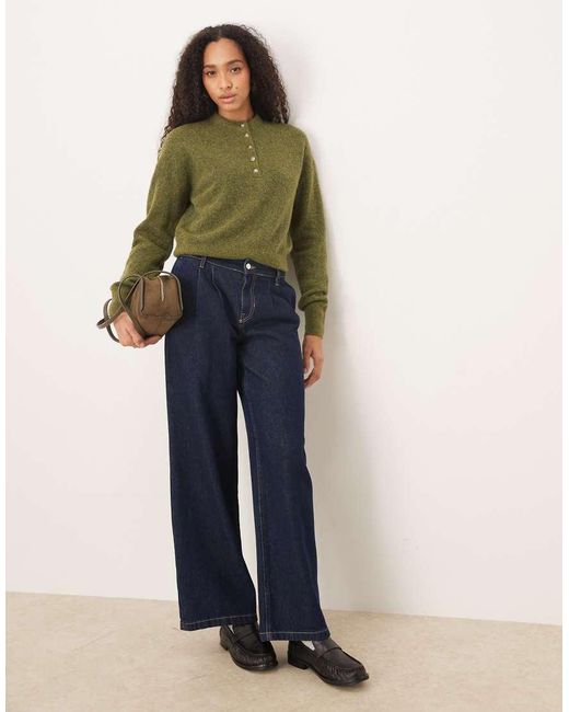 ASOS Green Knitted Premium Wool And Alpaca Blend Henley Top