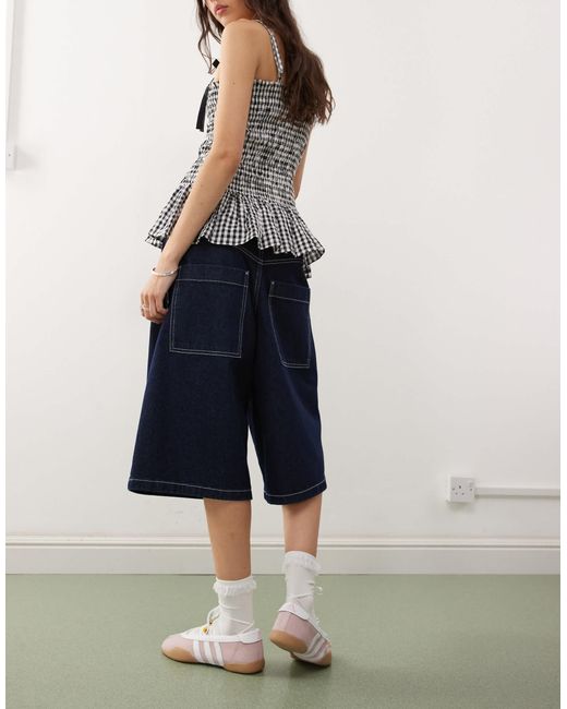 Collusion Blue Denim Skater Jorts With Contrast Stitch