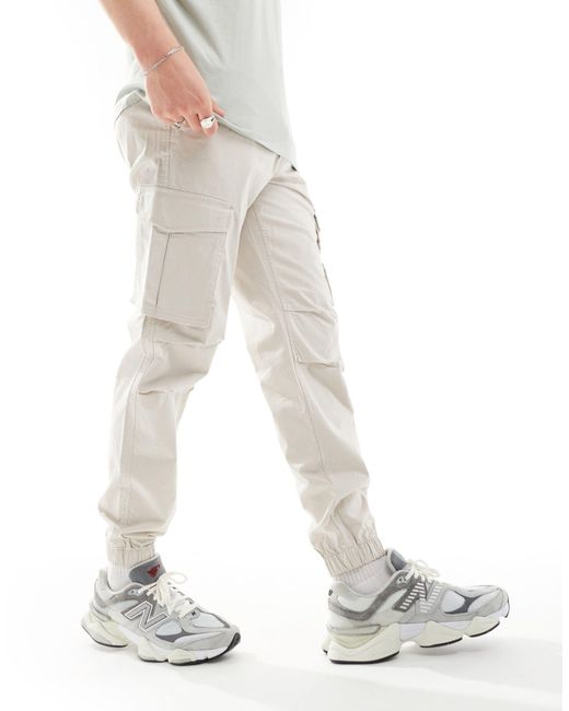 Jack & Jones White Relaxed Fit Cuffed Cargo Trouser for men