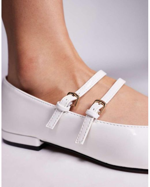 River Island White Mary Jane Square Toe Ballet Flat