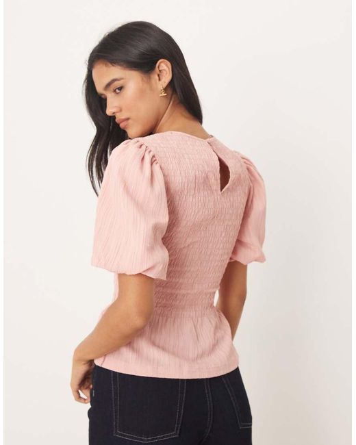 Top Con Mangas Abullonadas Y Detalle Fruncido De Tejido Texturizado De Threadbare de color Orange