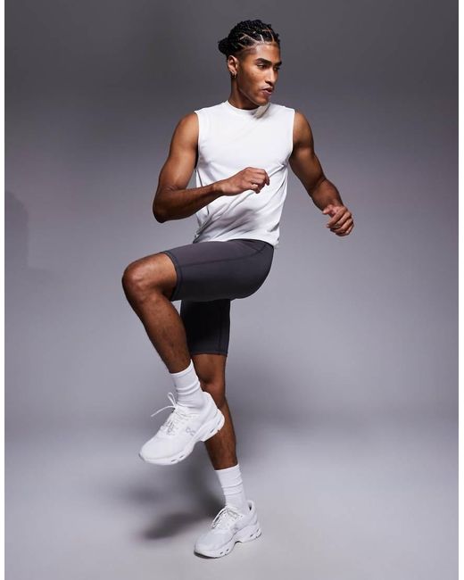 Mallas Deportivas A Medio Muslo Con Cordón Ajustable En La Cintura De Tejido Suave De Yoga 4505 de hombre de color Blue