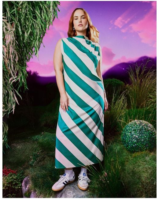 Robe longue colonne a col montant et rayures vert ASOS en coloris Vert Lyst