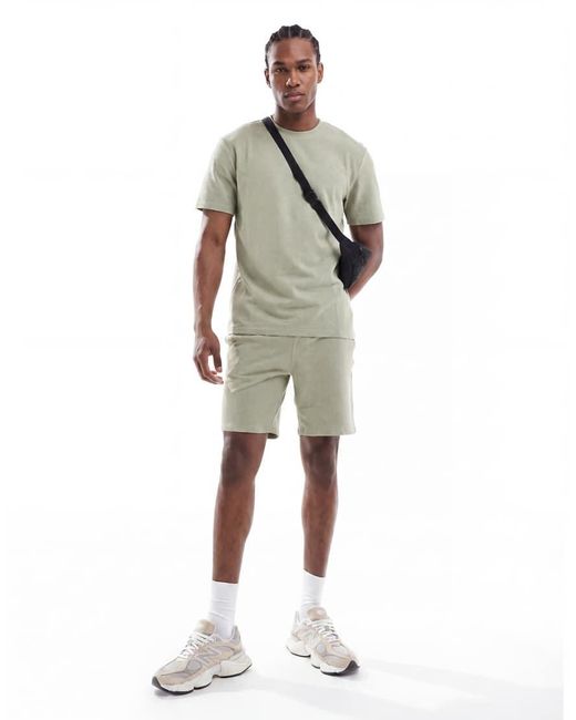 Only & Sons Green Short Sleeve Waffle T-shirt Co-ord for men