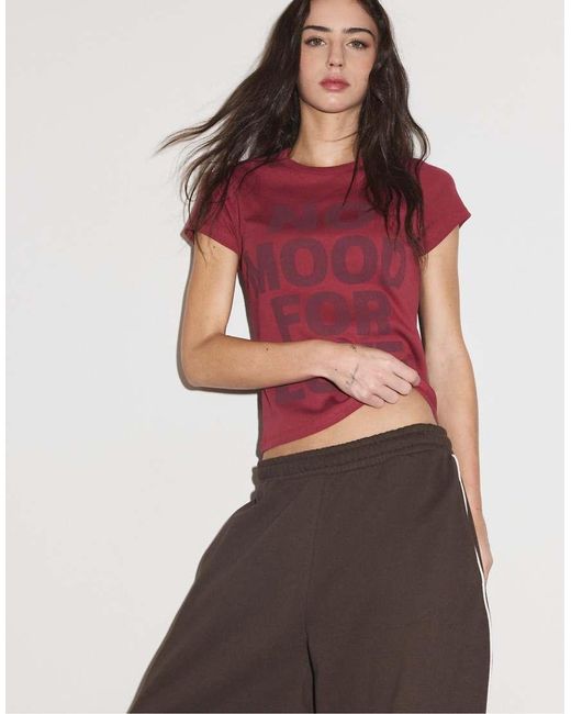 Stradivarius Red Printed Short Sleeve T-shirt