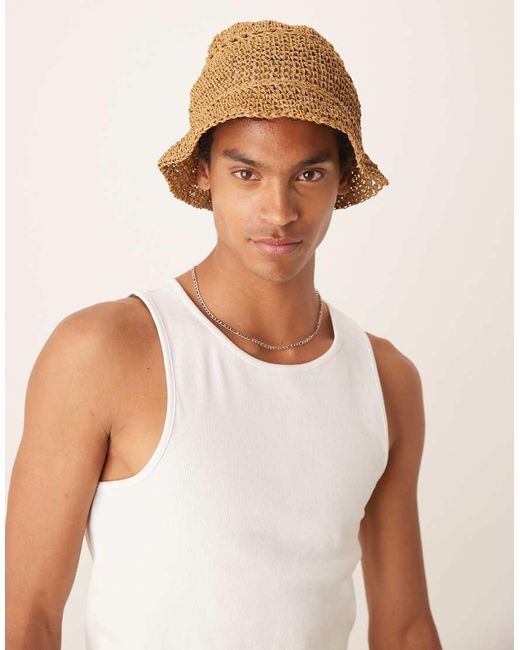 ASOS Brown Straw Bucket Hat for men