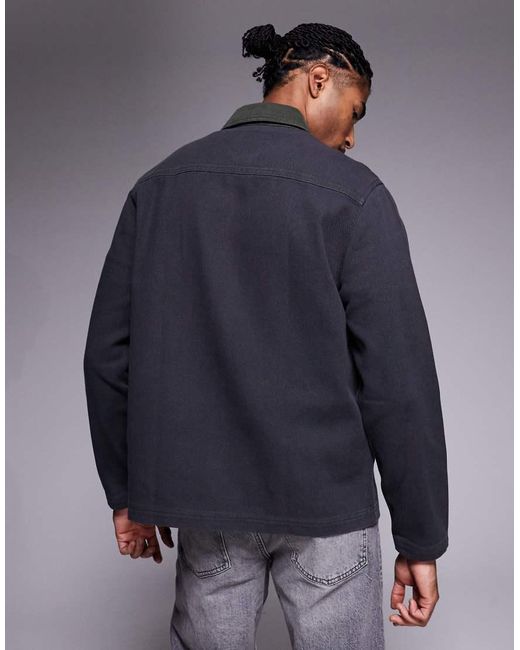 ASOS Blue Overshirt With Contrast Collar for men