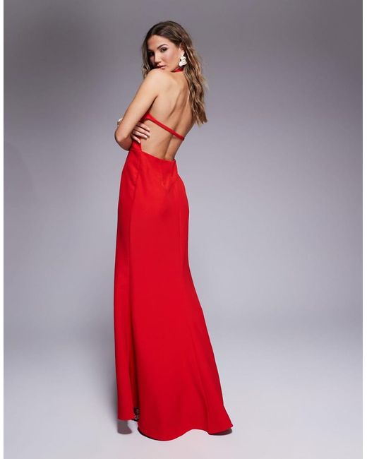 Jarlo Red Halter Neck Fishtail Maxi Dress