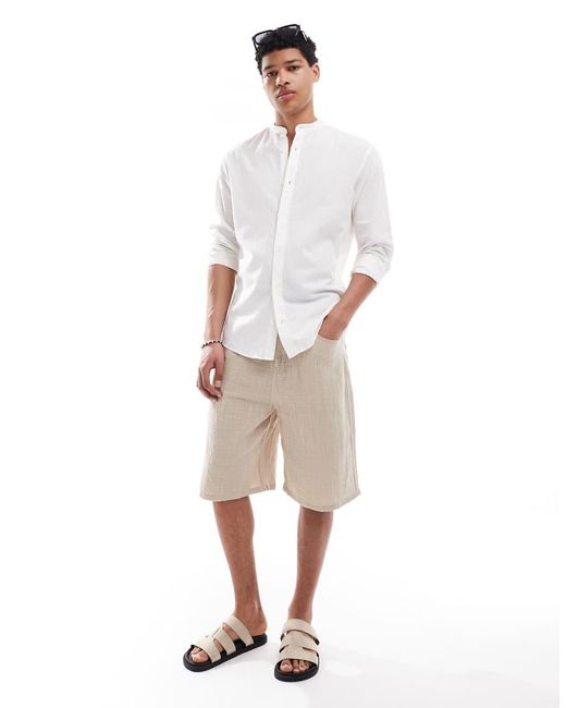Jack & Jones Slim Fit Overhemd Van Linnenmix Zonder Kraag in het White voor heren