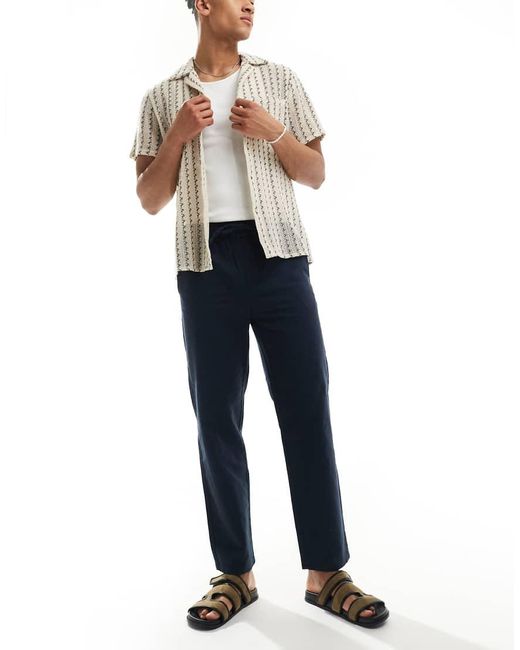 Only & Sons Blue Linen Mix Loose Fit Trousers for men