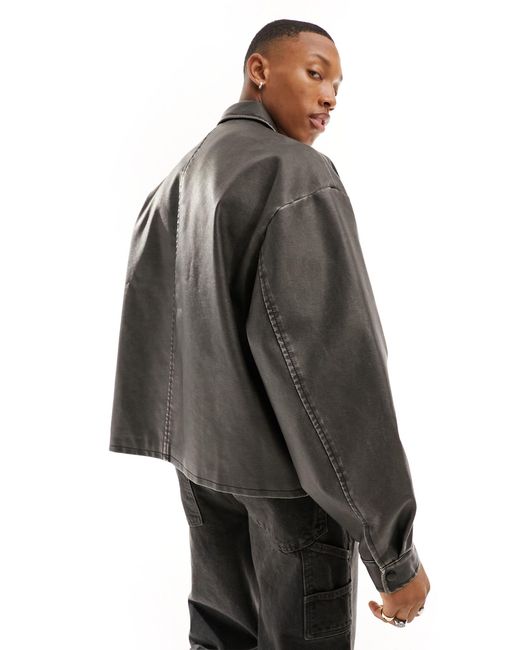 ASOS Black Oversized Faux Leather Coach Jacket for men