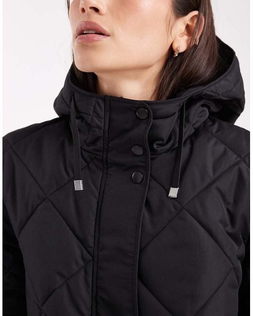 Vero Moda Blue Diamond Quilted Hooded Jacket With Large Pocket Detail