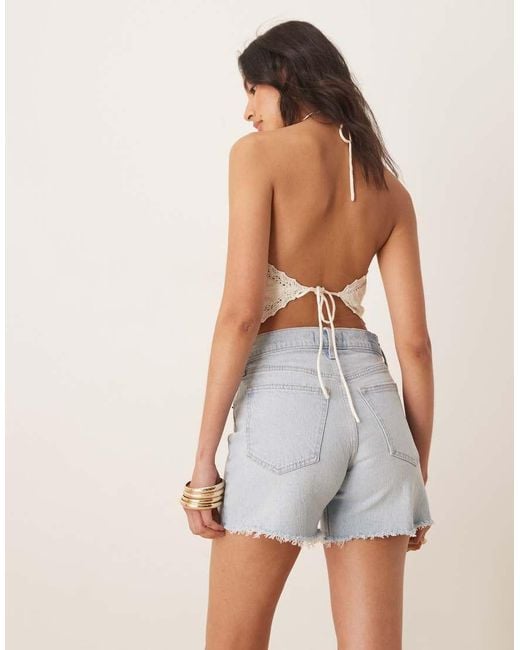 Abercrombie & Fitch Natural High Rise Dad Denim Shorts With Frayed Hem